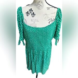 American Eagle Green Floral | Tie Sleeve | Smocked Mini Dress | Summer | XL